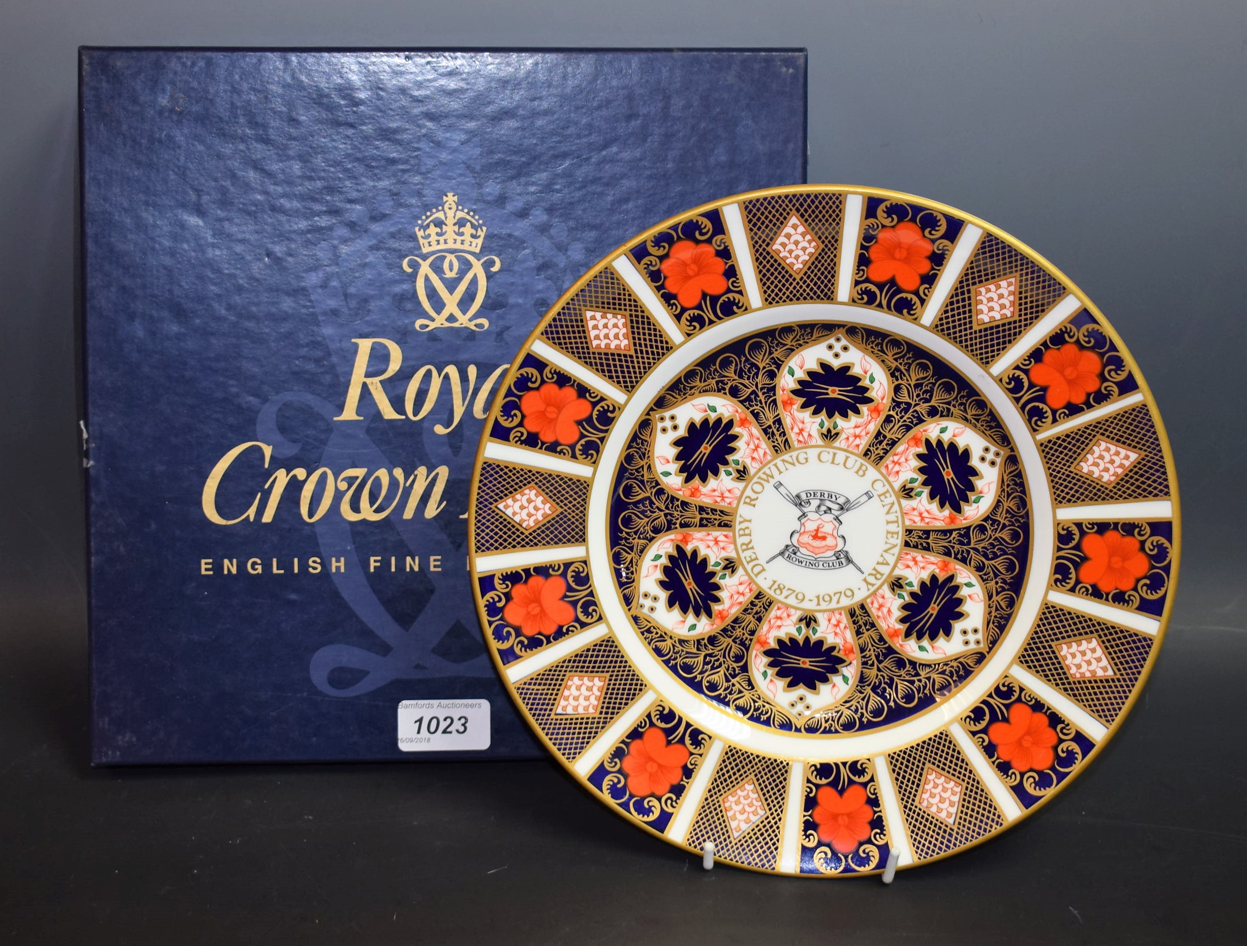 A Royal Crown Derby 1128 pattern plate, Derby Rowing Club Centenary,