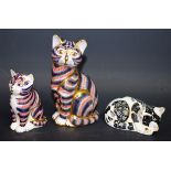 A Royal Crown Derby paperweight, Imari Cat, gold stopper; another, Imari Kitten, gold stopper,