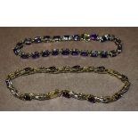 A 9ct gold amethyst and diamond chip set bracelet;