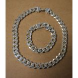 A gentleman's solid curb link 925 silver necklace and bracelet suite,