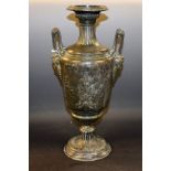 A 19th century French spelter two handled urnular vase,