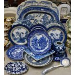 A Victorian Davenport blue and white meat plate, 53cm wide; another,