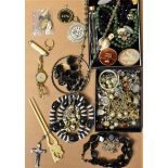 Jewellery - assorted cameo brooches; jet; costume jewellery; beads;