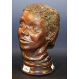 Modern British School, a bronzed composition maquette, study of a head, ebonised base,