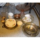 Ceramics and Glass - a Vale Floral pattern part tea set; cut glass, pink glass bowl; etc.