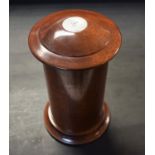 A silver mounted mahogany cylindrical humidor, domed cover with inset roundel,