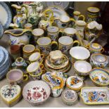 A quantity of Cantagalli type Italian pottery including ewers, vases, cups, dishes, etc.