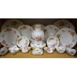 Royal Crown Derby Posies including dinner, salad, dessert and side plates, vase, trinket dishes,