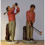 A pair of moulded chalk novelty golf player figures, approx.