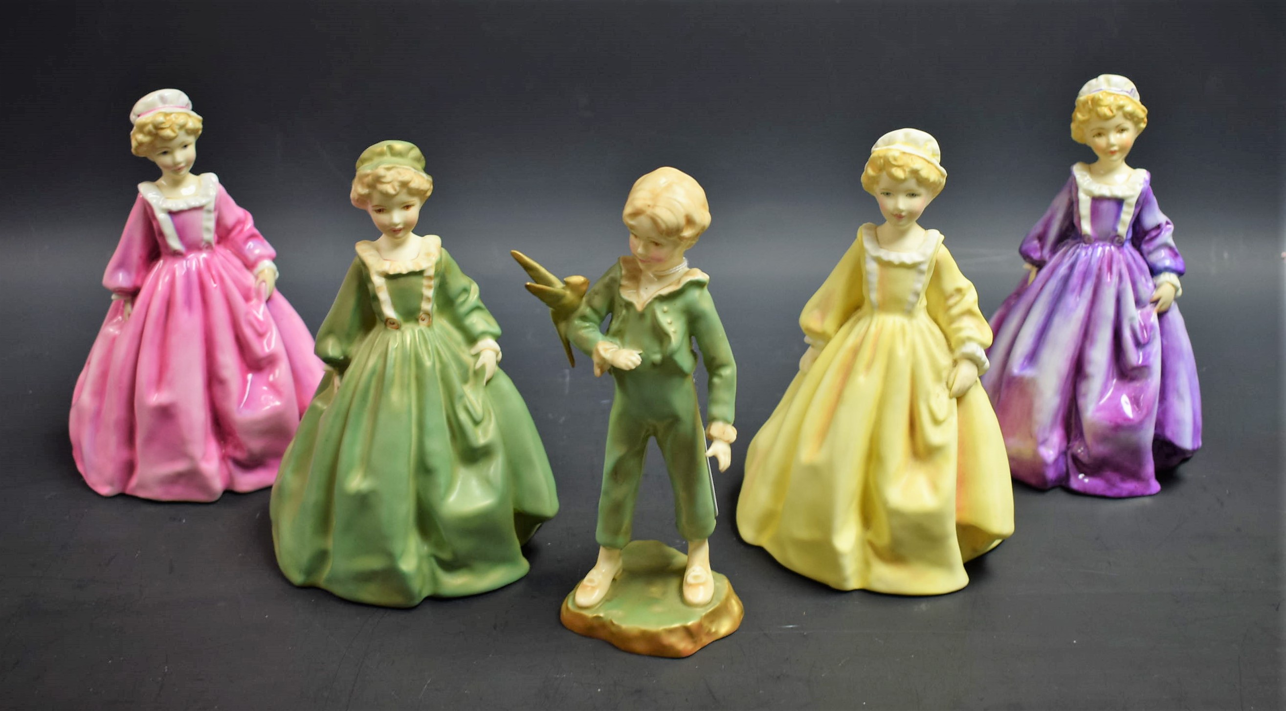 Ceramics - a Royal Worcester figure, Grandmother's Dress, F Doughty, lilac colourway; three others,