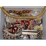 Costume Jewellery - a diamante collar; a gold tone flexible collar; amber coloured beads; etc.