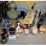 Ceramics - an Old Court ware lustre bough pot; a Jema mantel clock, lustre,