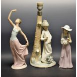 Ceramics - a Nao table lamp, child with puppy; a figure of a girl with puppy; a figure,