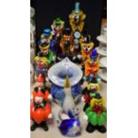 A Murano glass clown; others similar; a Murano glass vase, penguin,