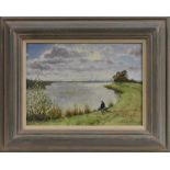 Terence Storey (bn 1923) Boy Fishing signed, oil on board, 25.5cm x 30.