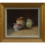 Terence Storey (bn 1923) Still Life with a Sunderland jug signed, oil on canvas, 30.5cm x 35.