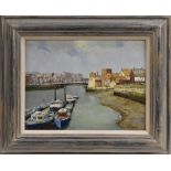 Terence Storey (bn 1923) The River Esk, Whitby signed, oil on board, 30.5cm x 40.