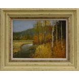 Terence Storey (bn 1923) The Brook in Autumn signed, oil on board, 25.5cm x 35.