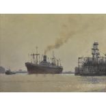 Terence Storey (bn 1923) SS 'Nyanza', London signed, oil on board, 15cm x 20cm,