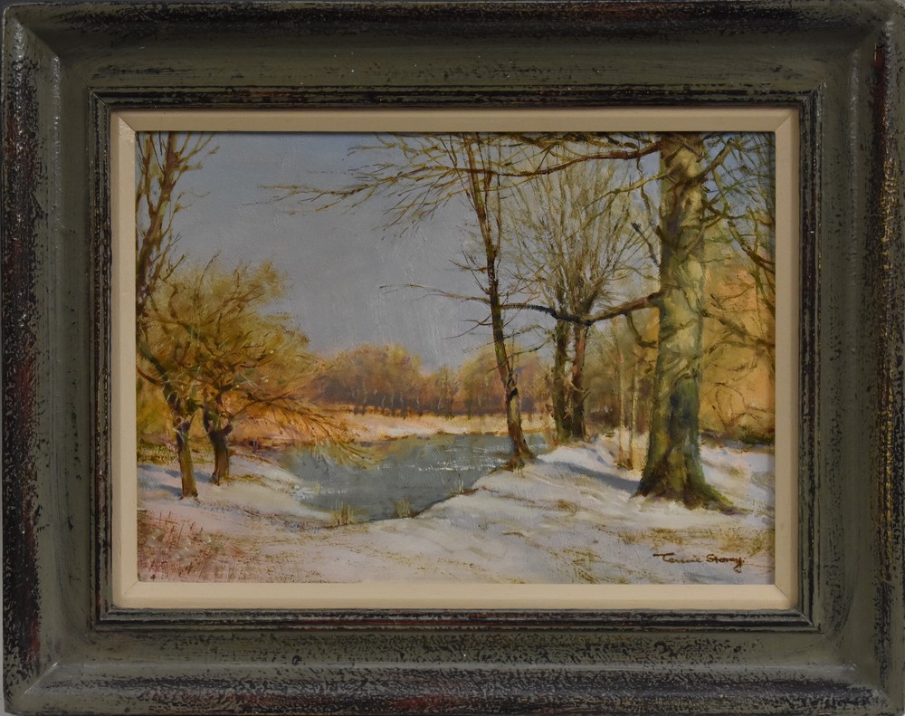 Terence Storey (bn 1923) The Spinney Pond in Winter signed, oil on board,