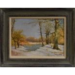 Terence Storey (bn 1923) The Spinney Pond in Winter signed, oil on board,