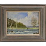 Terence Storey (bn 1923) Fly Fishing on the Derwent signed, oil on board,