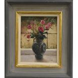 Terence Storey (bn 1923) Roses in a George III Vase signed, oil on board, 25.