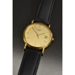 Tissot - a gentleman's Gold Run 18ct gold wristwatch, gilt dial, raised baton markers,