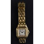 Cartier -a lady's 18ct gold Panthere diamond inset wristwatch, square dial, Roman numerals,