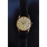 Girard Perregaux - a gentleman's 18ct gold cased wristwatch, brushed silvered dial, block batons,