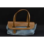 Handbags - an Escada bag, denim body, tan leather fold over flap,