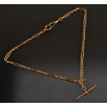 A 9ct rose gold fancy link Albertina chain Tbar, 36cm long, 15.