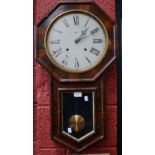 A late 19th century Verdi drop octagonal veneered wall clock, eight day movement, E. N.