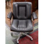 A Comida Contracts mid 20th century bentwood office chair, black leather upholstery,