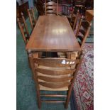 An oak trestle table;