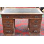 A Victorian scumbled pine twin pedestal desk, c.1900.