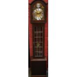 A contemporary oak cased triple weight longcase clock