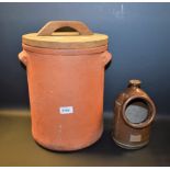 Ceramics - a C & M Hemstock terracotta bread crock, pine cover; a studio pottery salt pot,