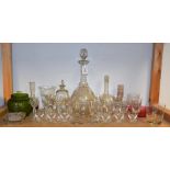 Glassware - a 19th century hand engraved crystal glass decanter and stopper,