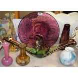 Studio Glass - a Whitefriars aubergine Knobbly lamp base/bud vase,