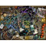 Costume Jewellery - a retro globular bead necklace; earrings, necklaces, semi precious stone beads,
