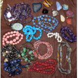 Costume Jewellery - a free form lapis lazuli pebble necklace; other styles, amethyst, banded agate,