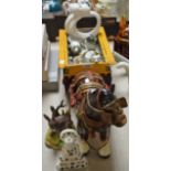 A large Shire horse and cart; ceramic dogs,