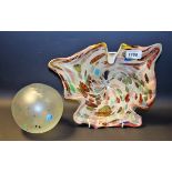 A Murano free form dish, decorated overall with mottled colours, 27cm wide; a globular vase, 11.