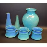 Studio Pottery - a shouldered ovoid-form Raku vase by Pat Armstrong, copper blue crackle glaze,