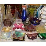 Studio Glass - a three colour sommerso glass vase; mottled glass square dish; vases, bowls,