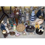 Nautical Interest - a painted wooden lighthouse; others; sailor figures,