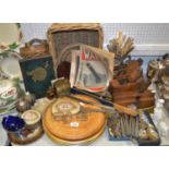 Boxes & objects - silver plate; 19th century moulding planes; a Smiths carriage time piece;