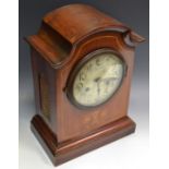 An early 20th Century mahogany mantel clock twin winding holes c1910