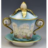 A limited edition Royal Worcester porcelain twin handled cabinet cup, cover and saucer,